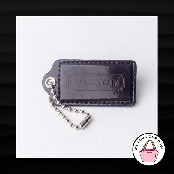 2.5" Large COACH BROWN PATENT LEATHER KEY FOB BAG CHARM KEYCHAIN HANGTAG TAG - Picture 1 of 1